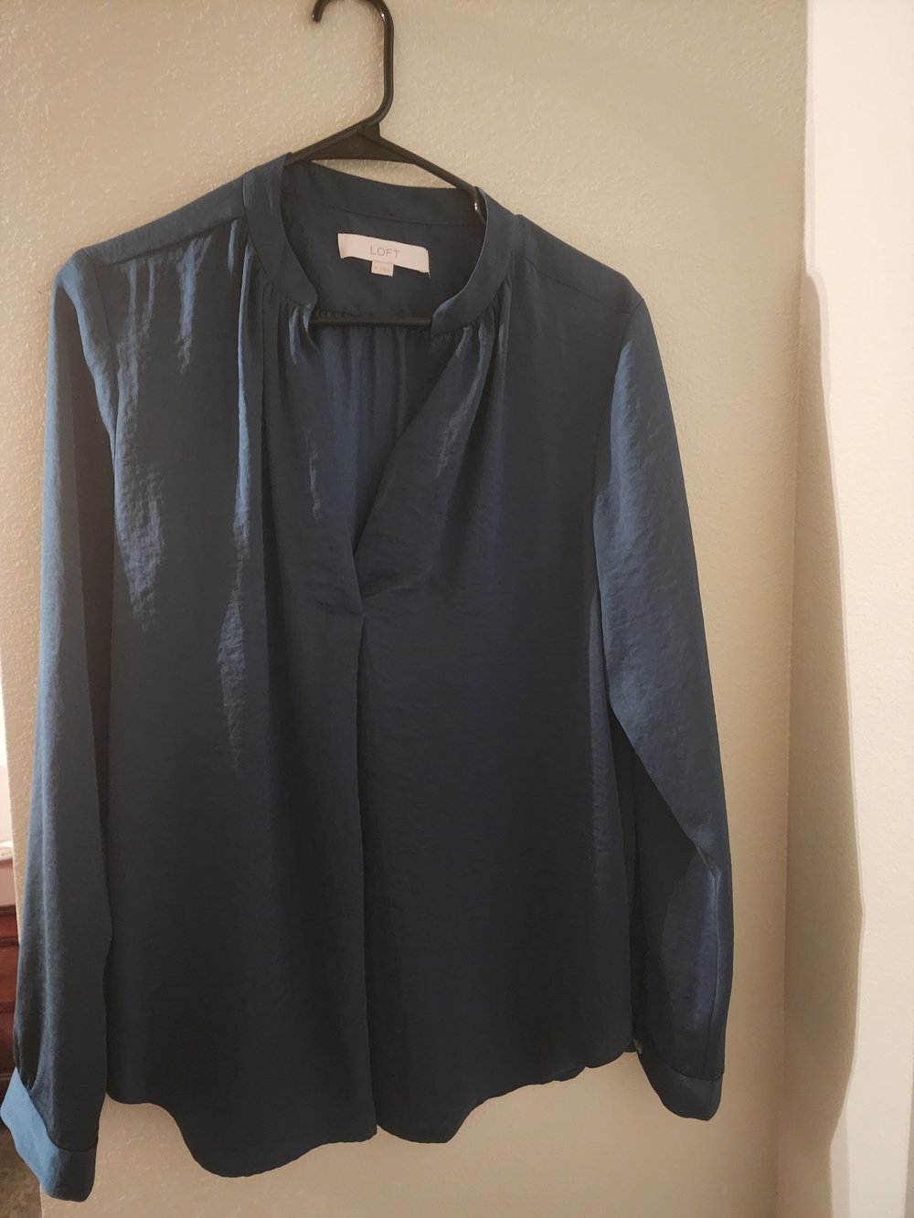 LOFT Teal-Blue Long Sleeve V-Neck Blouse